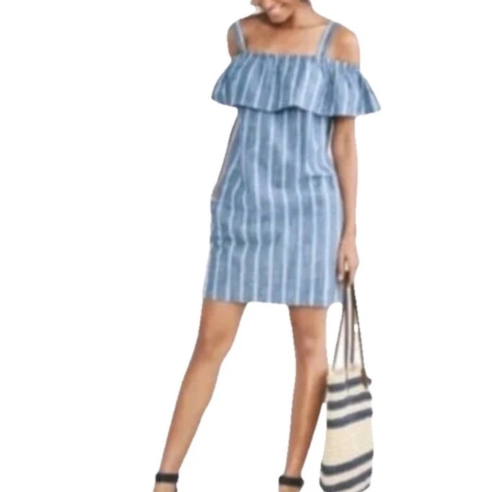 J. Crew Chambray Striped Off Shoulder Dress